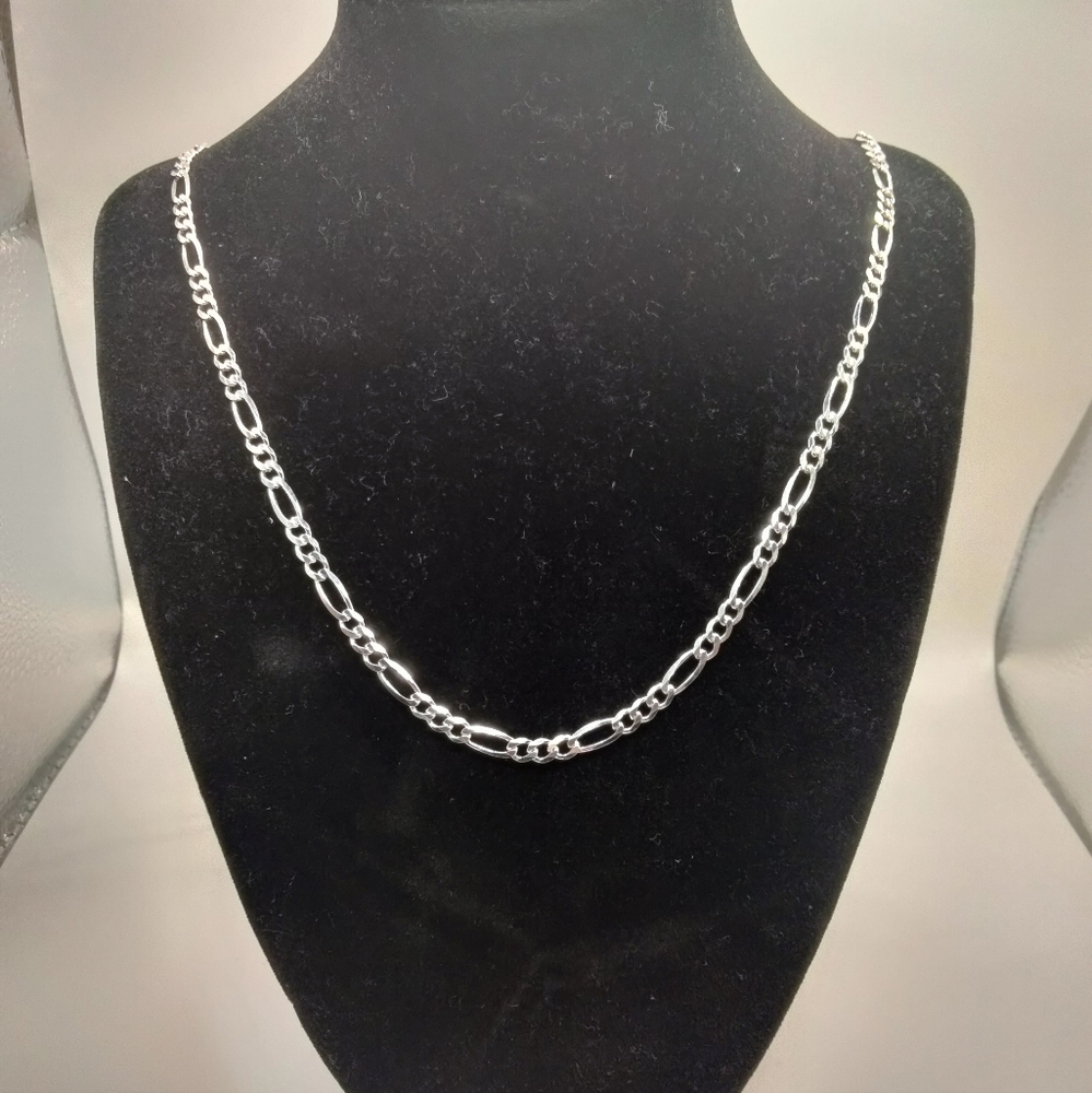 Handmade Sterling Silver 925 Figaro Link Chain 27.5 inch 13.67g Taxco Mexico
